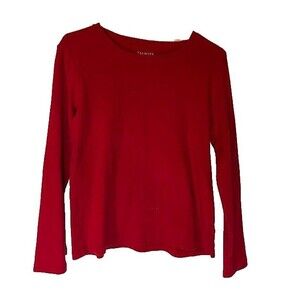 Talbots Petites Normcore Minimalist Cozycore Red Boatneck Lng Sleeve Tee Sz LP